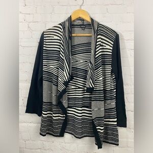 Rafaella Sweater Womens Small Open Front Cardigan Black & White Long Sleeve